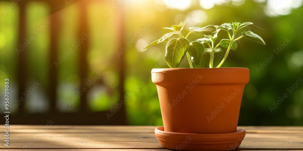 A small potted plant sits on a wooden surface, soaking up the warm morning sunlight, symbolizing growth, potential, and hope in a natural setting. A small potted plant sits on a wooden surface, soaking up the warm morning sunlight, symbolizing growth, potential, and hope in a natural setting.