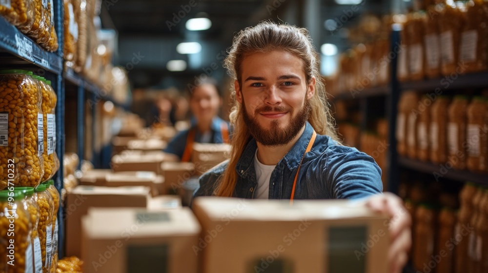 Friendly Warehouse Worker with Packages Friendly Warehouse Worker with Packages