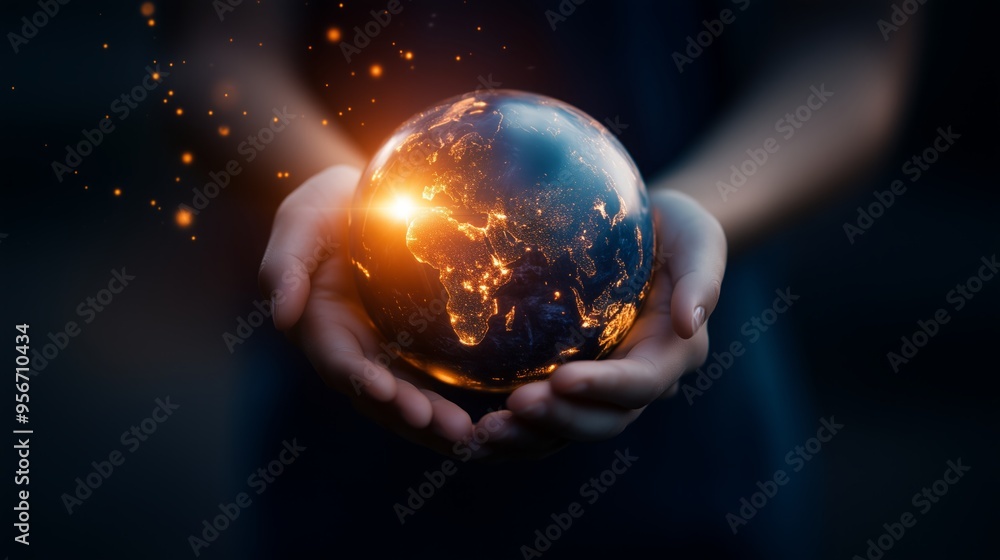 Fototapeta premium Hands holding a 3D globe.