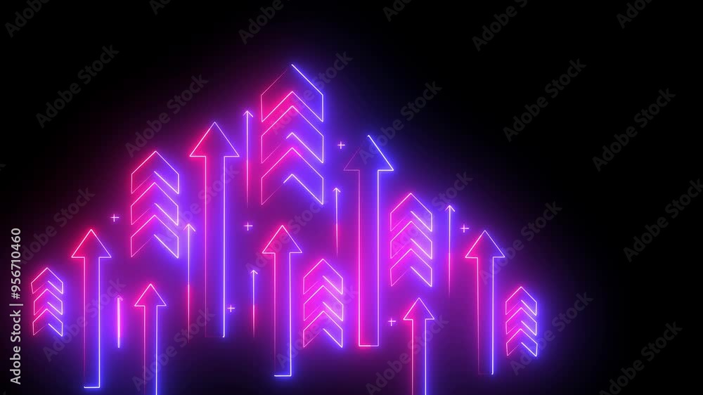 Neon bold up arrow icon red blue color glowing animated black background Neon bold up arrow icon red blue color glowing animated black background
