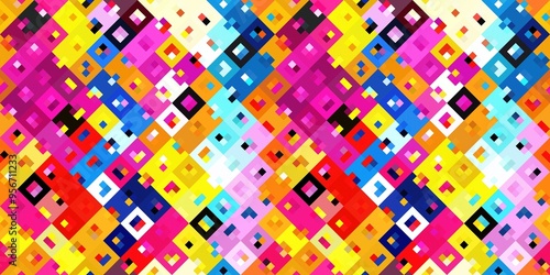 Ditzy pixel abstract rainbow seamless border pattern backdrop. Modern playful variegated repeating graphic design for kids, textile and home decor trim edge. 