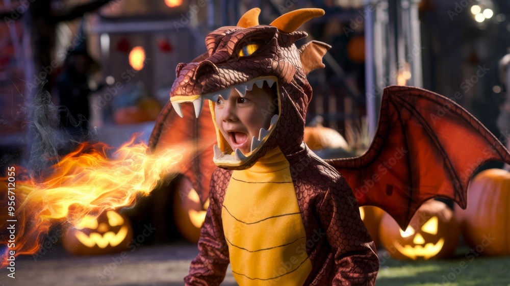 Child in Dragon Costume at Halloween Child in Dragon Costume at Halloween