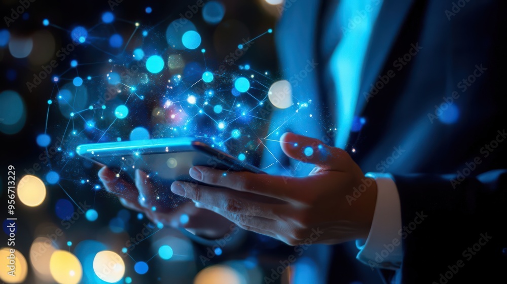 A businessman uses a digital tablet to boost CRM, integrating customer network technology for better management. A businessman uses a digital tablet to boost CRM, integrating customer network technology for better management.