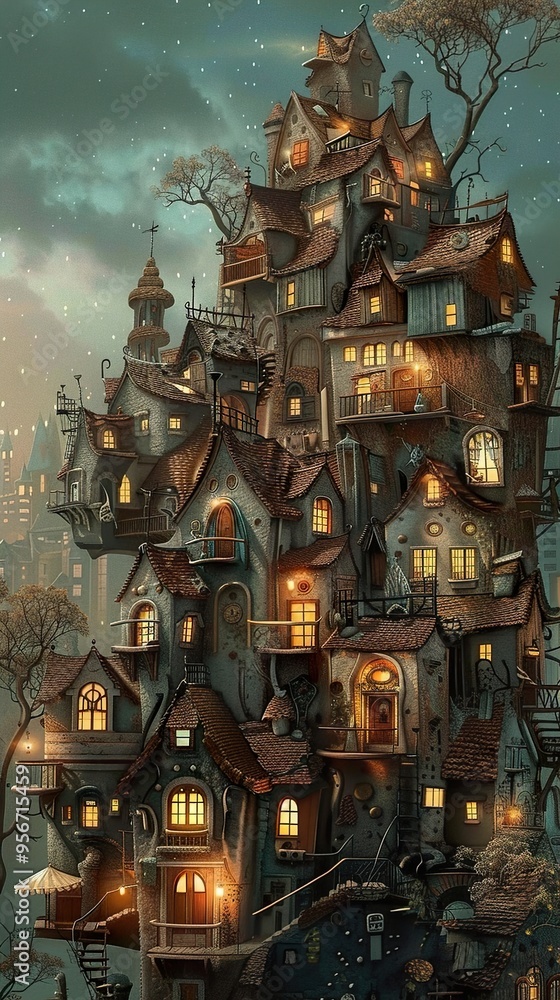Enchanted Cityscape: A Whimsical Nighttime Fantasy Architecture Enchanted Cityscape: A Whimsical Nighttime Fantasy Architecture