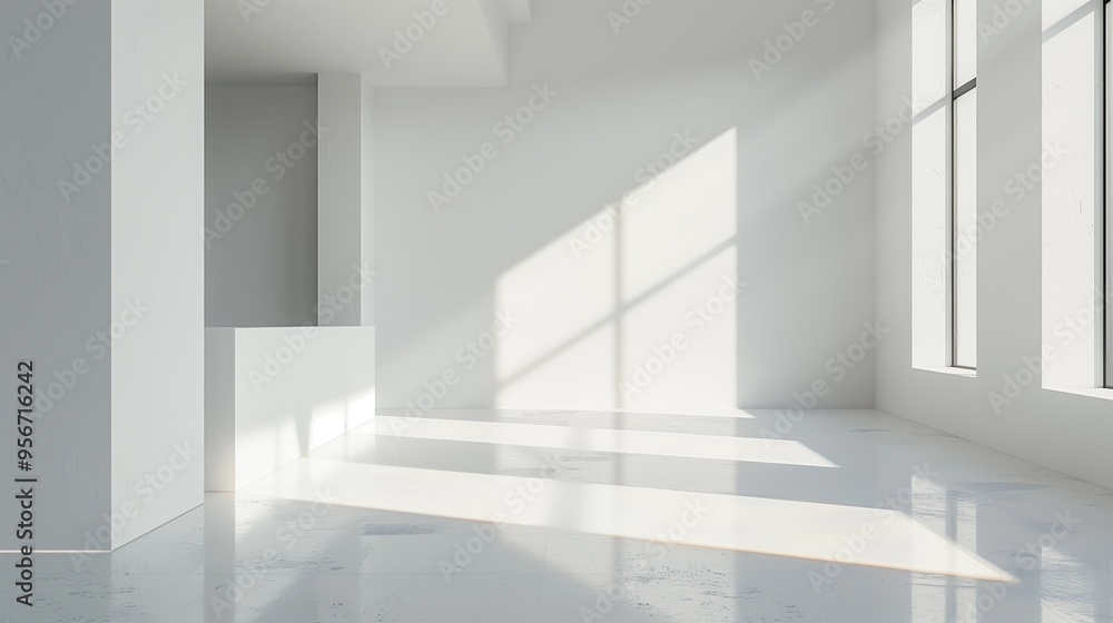 Minimalist Abstract White Background with Soft Shadows and Light Reflections, Ideal for Product Display or Advertising Backdrop in a Studio Setting. Minimalist Abstract White Background with Soft Shadows and Light Reflections, Ideal for Product Display or Advertising Backdrop in a Studio Setting.