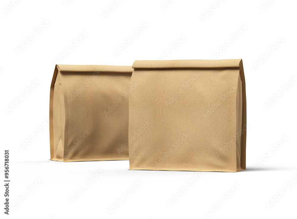 Rendered mockup for a square paper bag with folded top on a transparent background Rendered mockup for a square paper bag with folded top on a transparent background