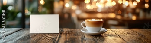 Wallpaper Mural Blank white board, latte on counter, stylish cafe interior, soft light, high-definition, 8K Torontodigital.ca