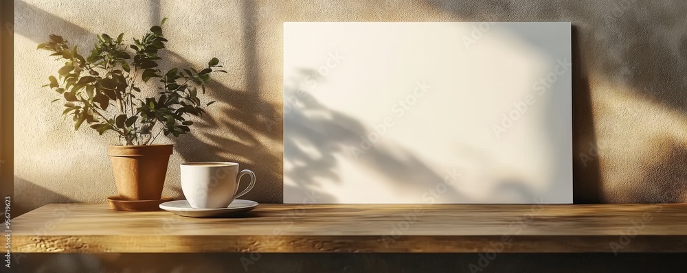 Blank white board, latte glass, chic cafe counter, warm ambiance, 8K HD detail Blank white board, latte glass, chic cafe counter, warm ambiance, 8K HD detail
