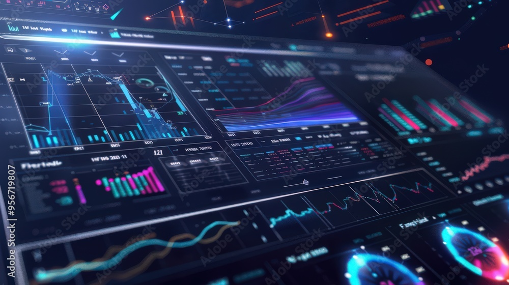 A futuristic stock chart interface with advanced data visualization tools and analytics. A futuristic stock chart interface with advanced data visualization tools and analytics.