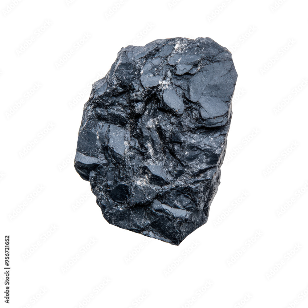 Obraz premium High-quality stock photo of a black coal rock isolated on a white background, perfect for industry and natural resource concepts.