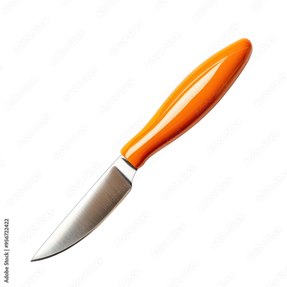Sharp kitchen knife with an orange handle isolated on a white background, perfect for cooking and culinary presentations. Sharp kitchen knife with an orange handle isolated on a white background, perfect for cooking and culinary presentations.
