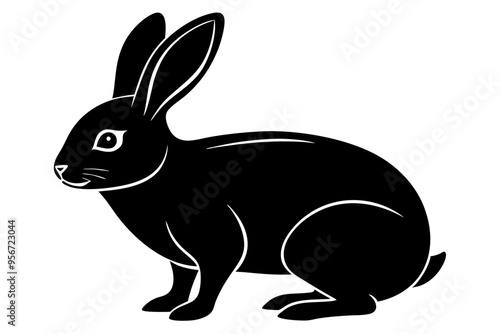 white rabbit on black silhuette vector illustration