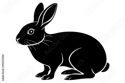 black and white rabbit  silhuette vector illustration