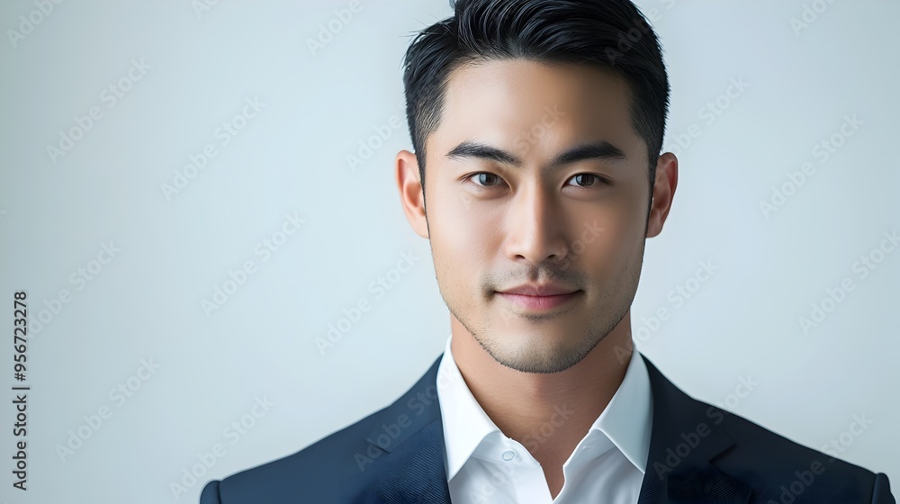 Handsome Asian Businessman in Formal Corporate Attire on Plain White Studio Background Handsome Asian Businessman in Formal Corporate Attire on Plain White Studio Background