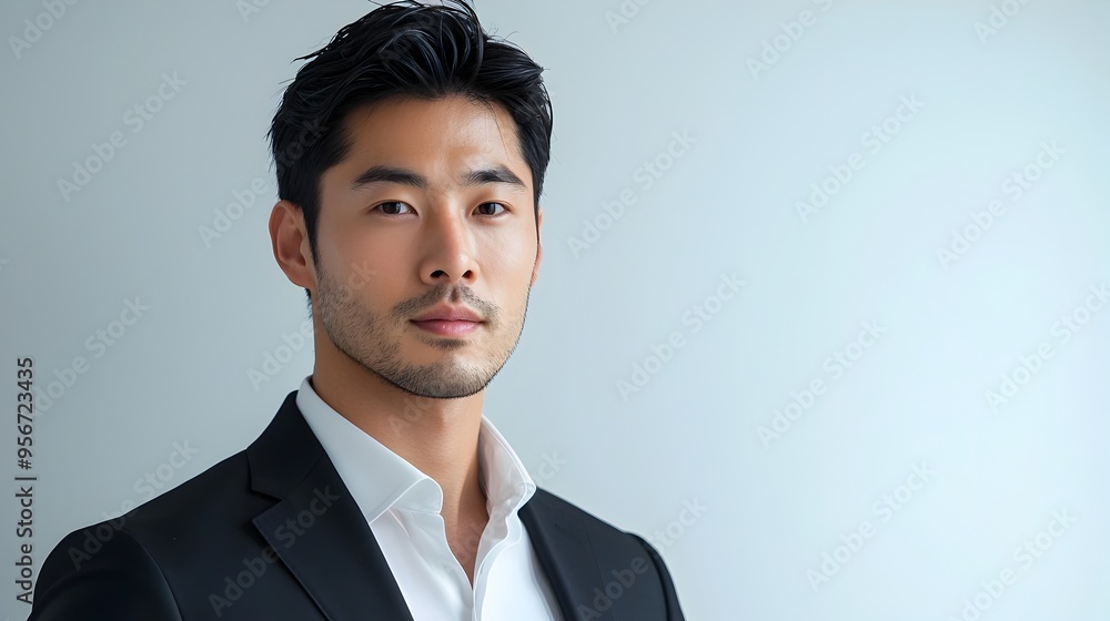 Elegant Asian Business Executive in Formal Attire on Plain White Background Elegant Asian Business Executive in Formal Attire on Plain White Background