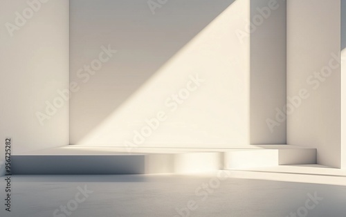 Minimalist Abstract White Background with Soft Shadows and Light Reflections, Ideal for Product Display or Advertising Backdrop in a Studio Setting