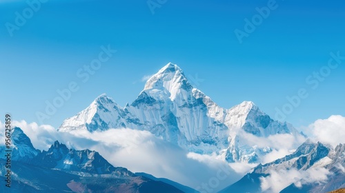 Wallpaper Mural Stunning view of majestic mountain peak surrounded by clouds under a clear blue sky, showcasing the beauty of nature. Torontodigital.ca