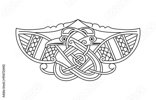 Celtic national style interlaced pattern with birds. Celtic knot vector illustration. Ancient nordic symbol.