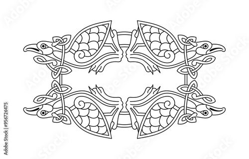 Celtic national style interlaced pattern with birds. Celtic knot vector illustration. Ancient nordic symbol.