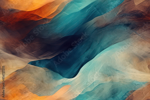 Abstract grunge textured waves in blue and gold background