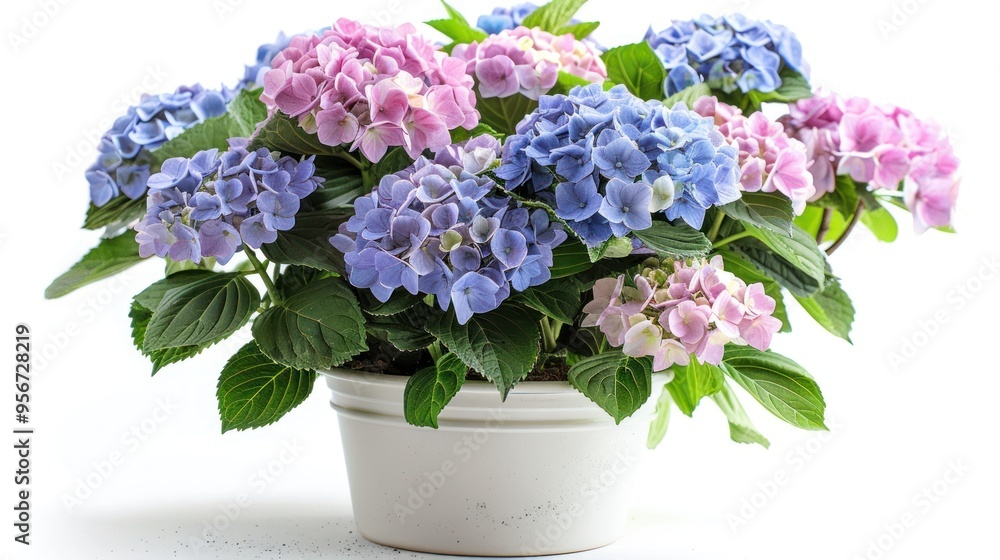 Fototapeta premium Hydrangea isolated on white background. Hydrangea in a pot. Beautiful flowers