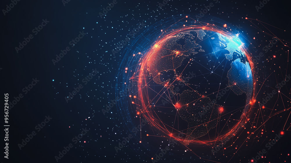 Obraz premium background Innovation network points Earth's surface wave background Abstract digital wave background information technology background The background is the background. gradient wave digital wave ban