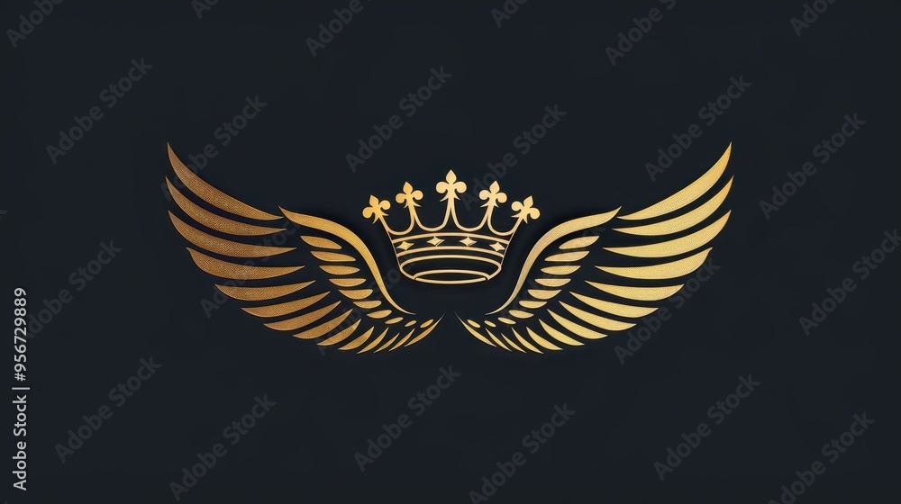 Stylized graphic of a crown with wings, rendered in gold on a black background Stylized graphic of a crown with wings, rendered in gold on a black background