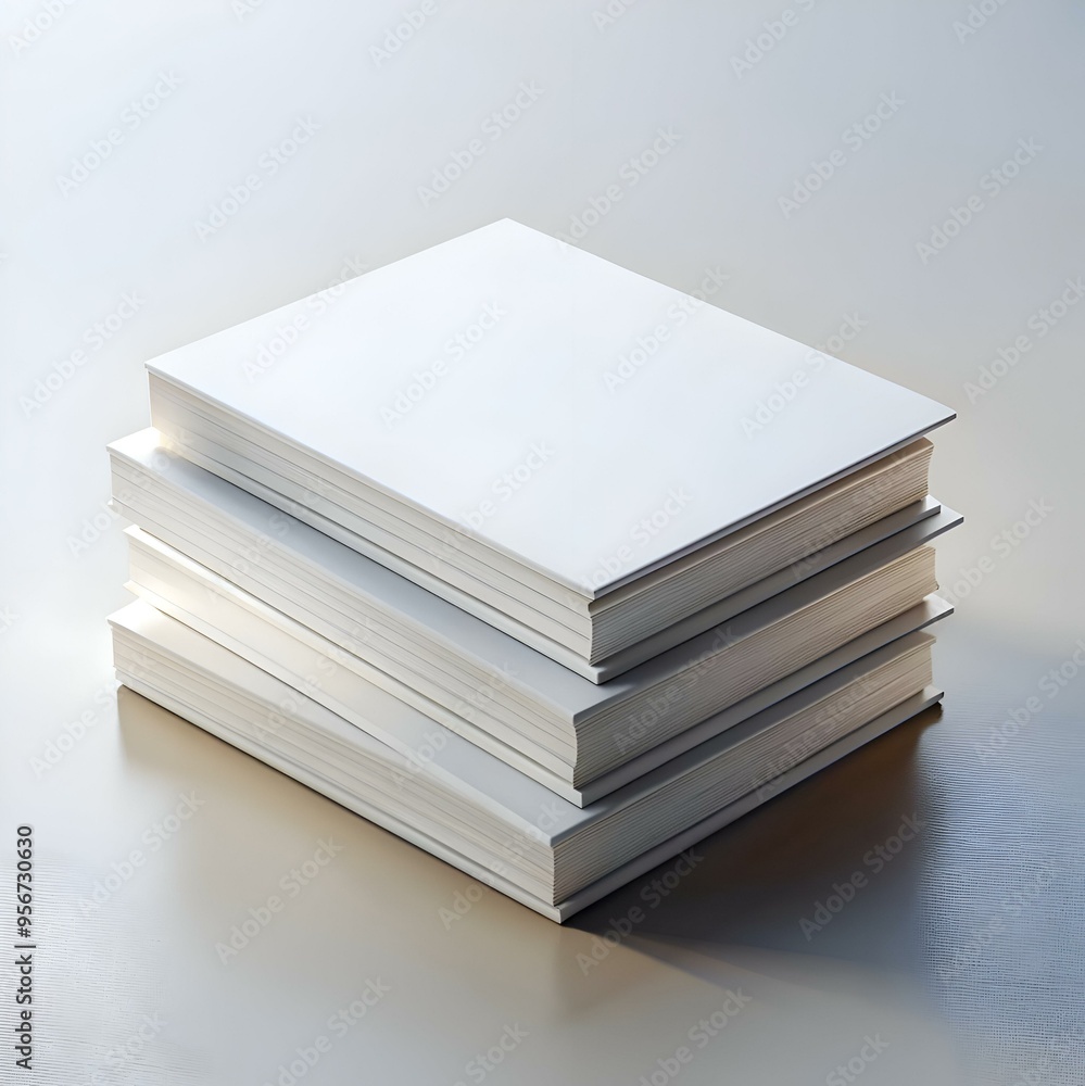 Stack of blank white books isolated on a white background.