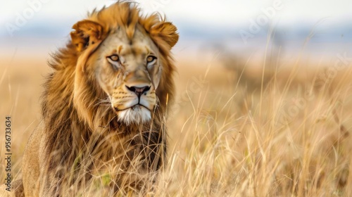 Portrait of a Lion in the Savanna .