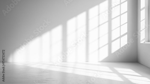 Minimalist Abstract White Background with Soft Shadows and Light Reflections, Ideal for Product Display or Advertising Backdrop in a Studio Setting.