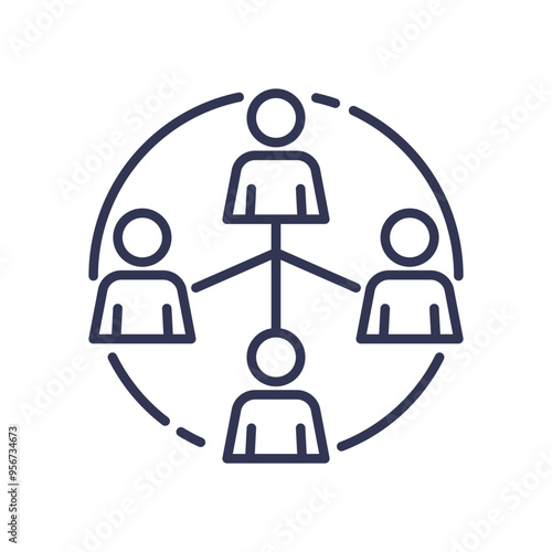 Simple organizational chart icon showing hierarchical structure with one leader and four subordinates.