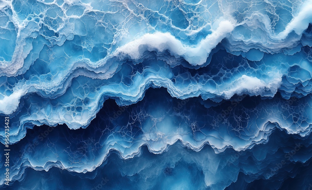Abstract blue wave texture background, top view of the ocean water surface with sea foam and waves Abstract blue wave texture background, top view of the ocean water surface with sea foam and waves