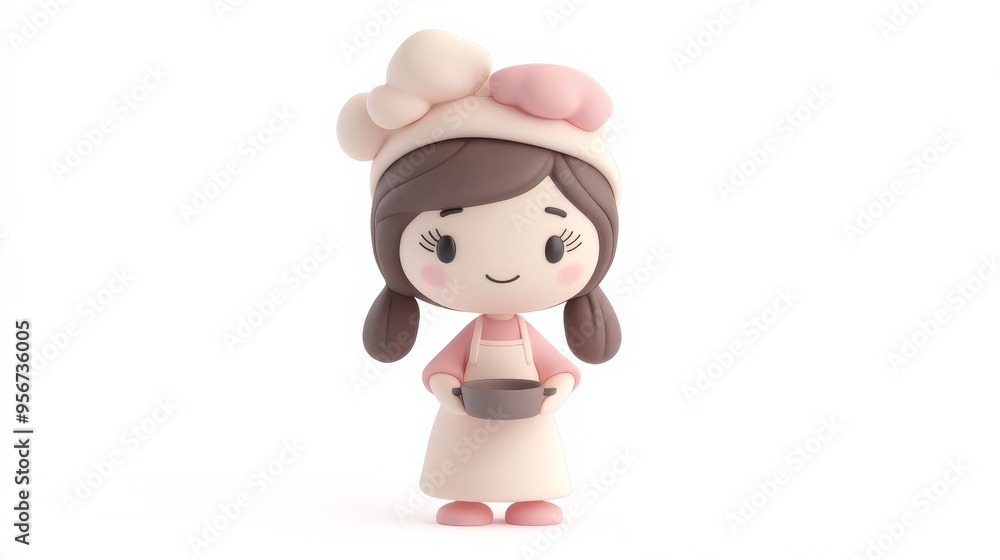 Cute Cartoon Chef Girl Holding a Pot. Cute Cartoon Chef Girl Holding a Pot.
