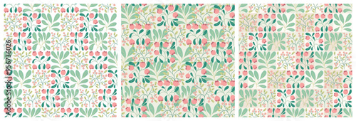 Seamless floral pattern, decorative art ditsy print, abstract ornament of simple wild plants. Delicate pastel botanical folk design: small hand drawn flowers, leaves, berries. Vector illustration.