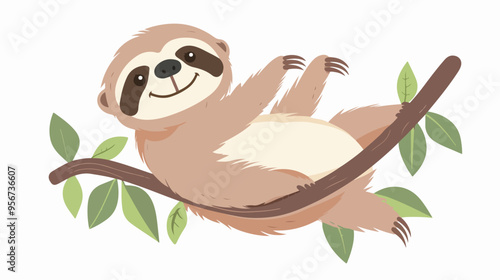 One of Cute Baby Sloths Lazy Wild Animal Lies on Tree