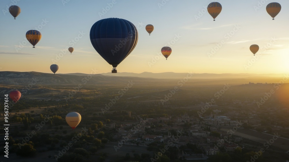 Aerial View of Colorful Hot Air Balloons at Sunrise Aerial View of Colorful Hot Air Balloons at Sunrise