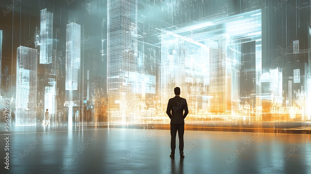 A digital artwork depicting an urban landscape, filled with architectural and industrial elements A digital artwork depicting an urban landscape, filled with architectural and industrial elements