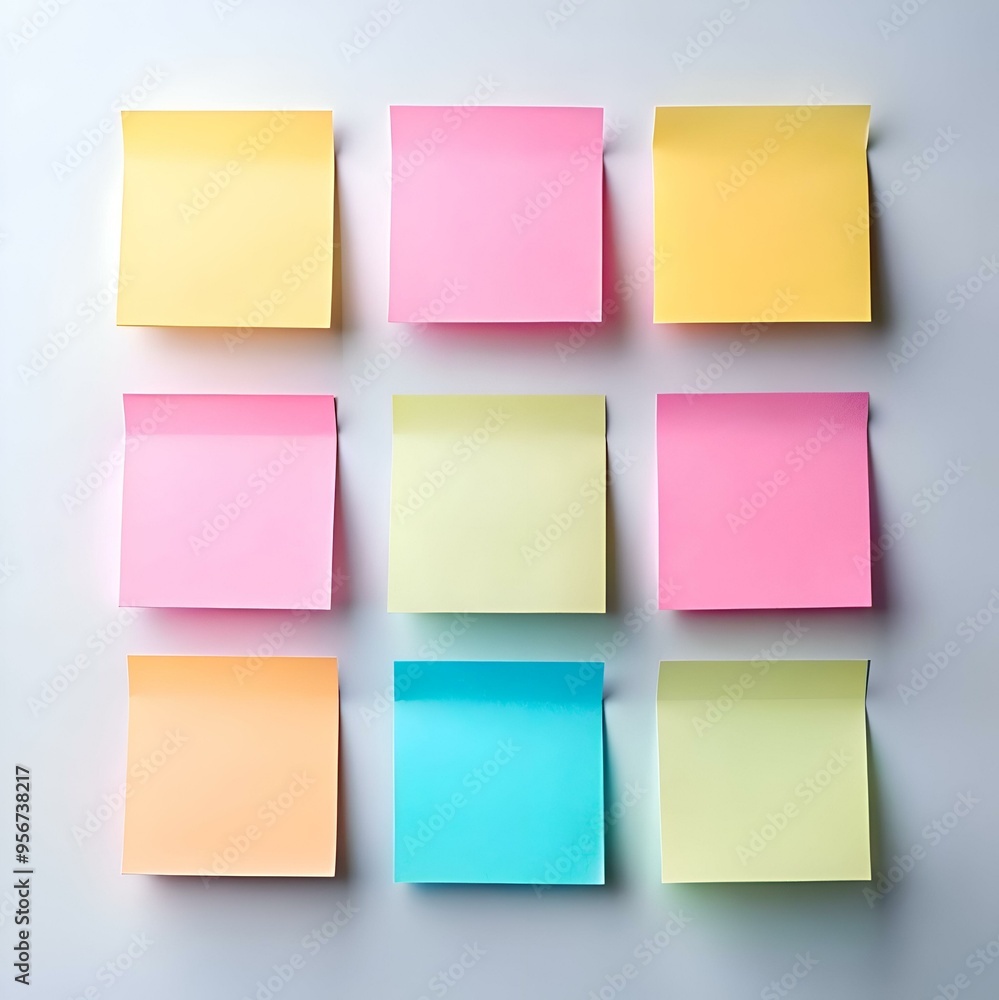 A set of eight colorful blank sticky notes on a white background. perfect for adding your own text or images. A set of eight colorful blank sticky notes on a white background. perfect for adding your own text or images.