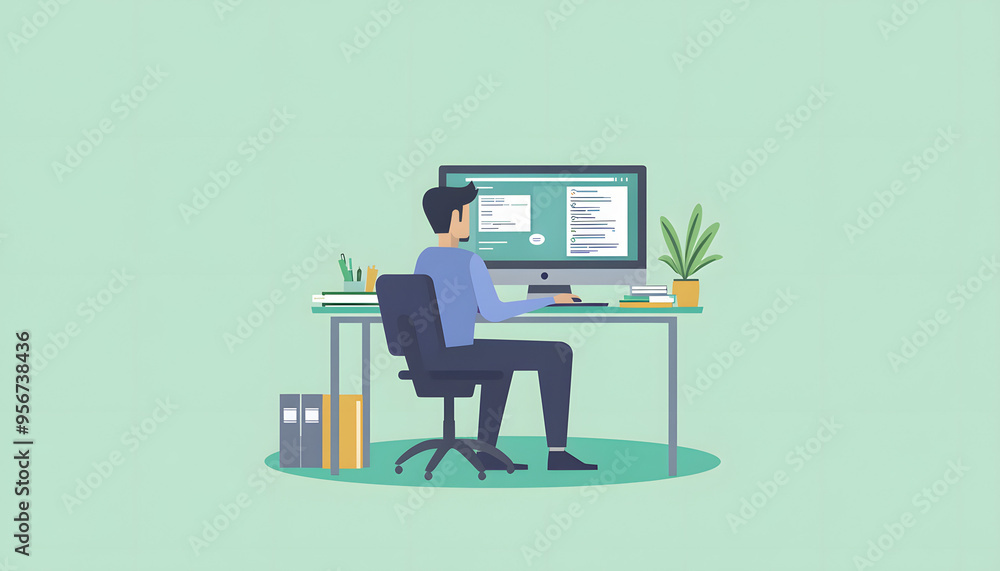 “Illustration of a Man Sitting at a Desk with a Computer, Ideal for Work-from-Home and Productivity Concepts”
“Illustration of a Man Sitting at a Desk with a Computer, Ideal for Work-from-Home and Productivity Concepts”
