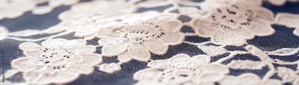 Delicate Lace Fabric with Intricate Floral Patterns Creating Soft Shadows Close-Up with Copy Space for Text Delicate Lace Fabric with Intricate Floral Patterns Creating Soft Shadows Close-Up with Copy Space for Text