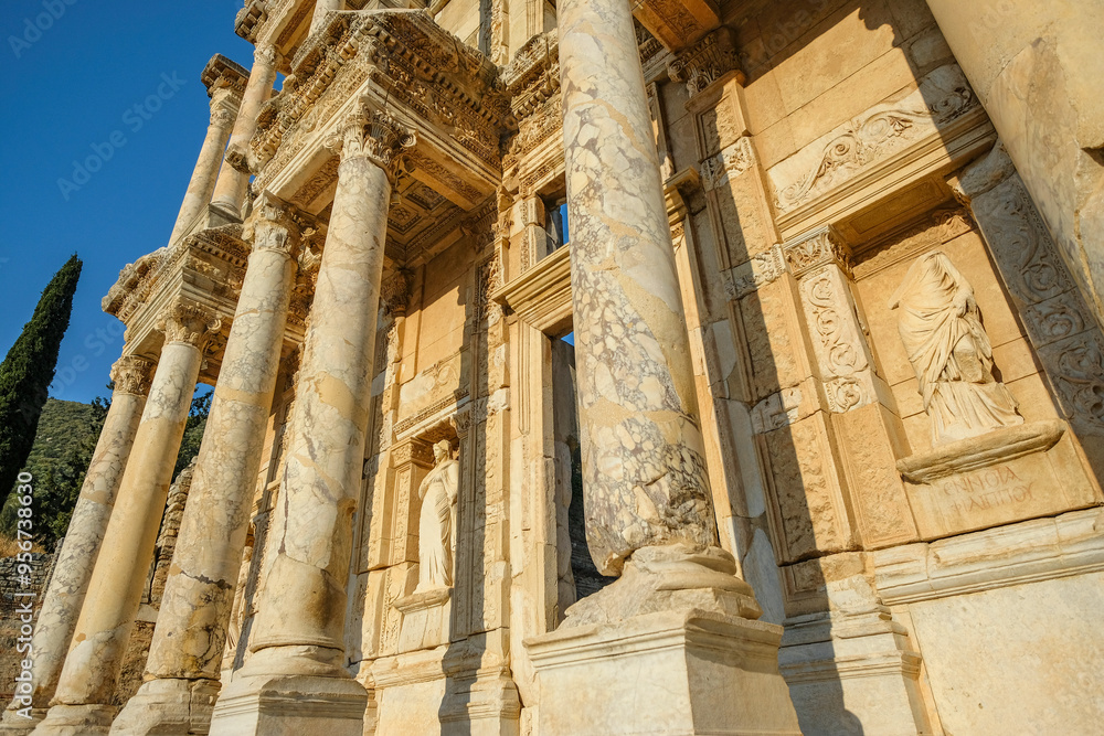 The Library of Celsius in the ruins of the Ancient City of Ephesus in Selcuk, Turkey. The Library of Celsius in the ruins of the Ancient City of Ephesus in Selcuk, Turkey.