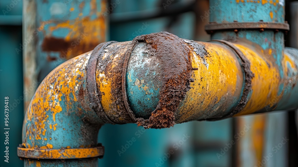 Close-up of Rusted and Painted Industrial Pipe Close-up of Rusted and Painted Industrial Pipe