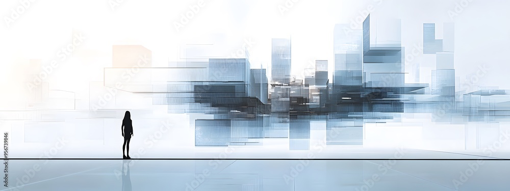 Fototapeta premium A digital artwork depicting an urban landscape, filled with architectural and industrial elements