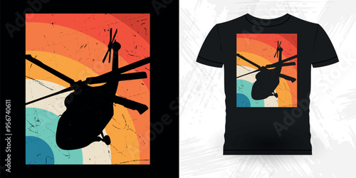 Funny Retro Vintage Pilot Helicopter T-shirt Design