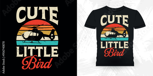 Cute Little Bird Funny Flying Helicopter Retro Vintage Pilot Helicopter T-shirt Design