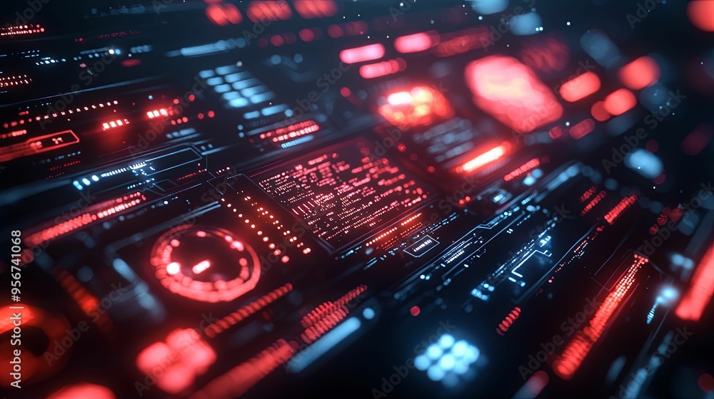 Futuristic Interface with Red and Blue Lights Futuristic Interface with Red and Blue Lights