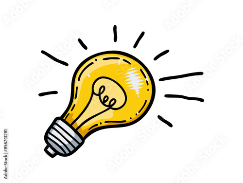 Bright idea icon : Illustration of a glowing yellow light bulb Symbol of creativity, inspiration. For use in presenting marketing materials to present creative ideas and new ideas.	