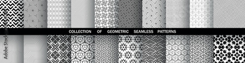 Geometric set of seamless black and white patterns. Simple vector graphics.