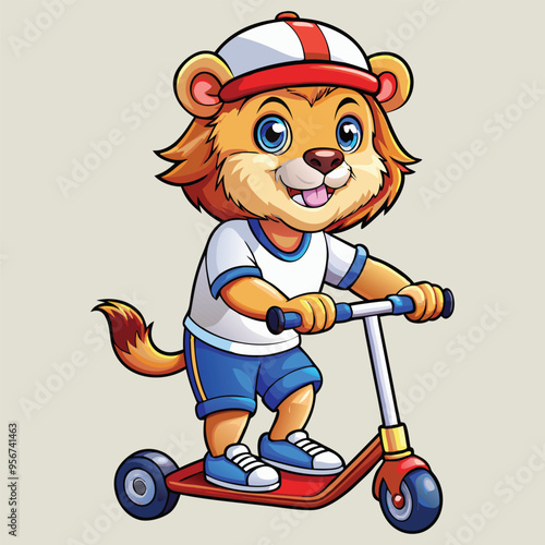 cartoon of a lion riding a scooter