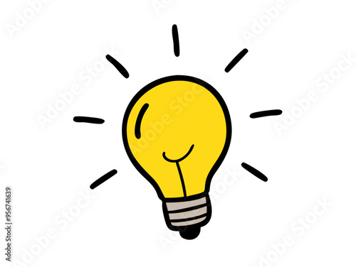 Bright idea icon : Illustration of a glowing yellow light bulb Symbol of creativity, inspiration. For use in presenting marketing materials to present creative ideas and new ideas.	